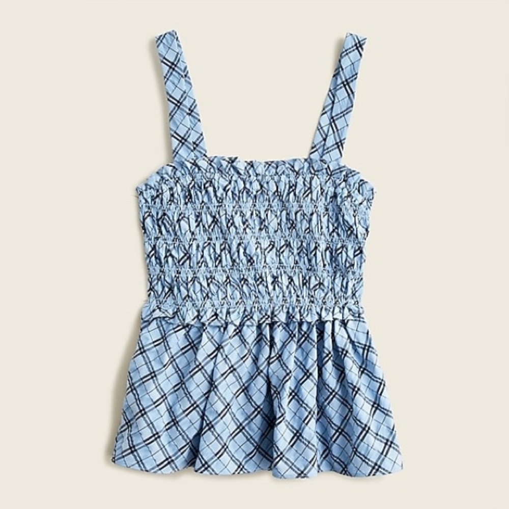NWT J.Crew Smocked Tank Top in Textured Plaid S